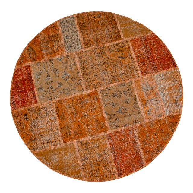 The Orange Way Turkish Round Rug Hand Knotted Handstitched Living Room Entry Decor - 5' Diameter For Sale