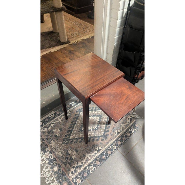 Vintage Mahogany Candle Stand End Table With Pull-Out Slide Leaf For Sale - Image 4 of 6