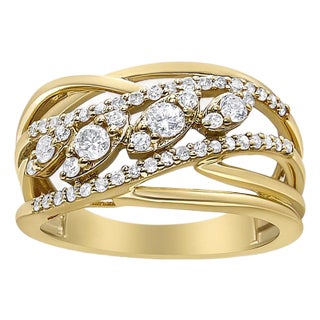 10K Yellow Gold 1/2 Cttw Round-Cut Multi Row Diamond Split Shank Cocktail Ring (H-I Color, SI2-I1 Clarity) - Size 5 For Sale