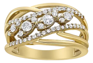 10K Yellow Gold 1/2 Cttw Round-Cut Multi Row Diamond Split Shank Cocktail Ring (H-I Color, SI2-I1 Clarity) - Size 5