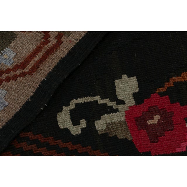 Mid Century Bessarabian Kilim Rug Vintage Black Red Floral Pattern Flat Weave For Sale - Image 9 of 9