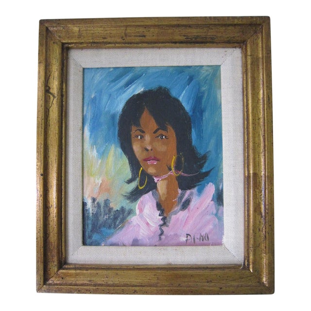 Abstract MidCentury Portrait Woman, Signed For Sale