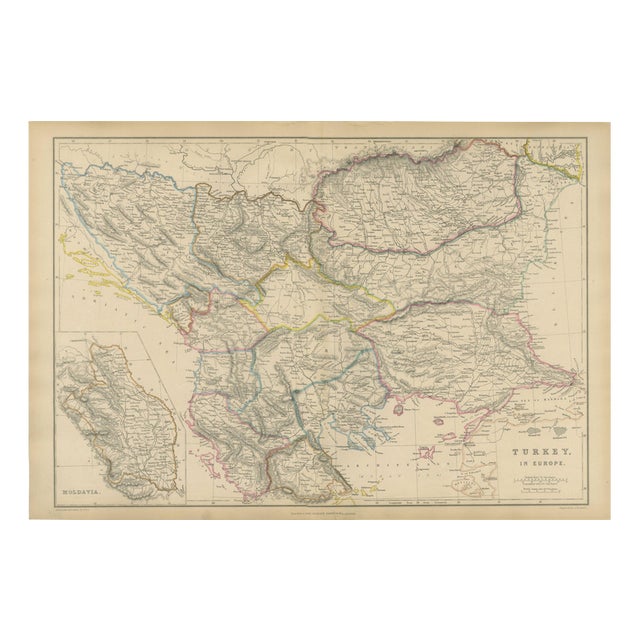 Antique Hand-Colored Map of Turkey in Europe and the Balkans, 1860s For Sale