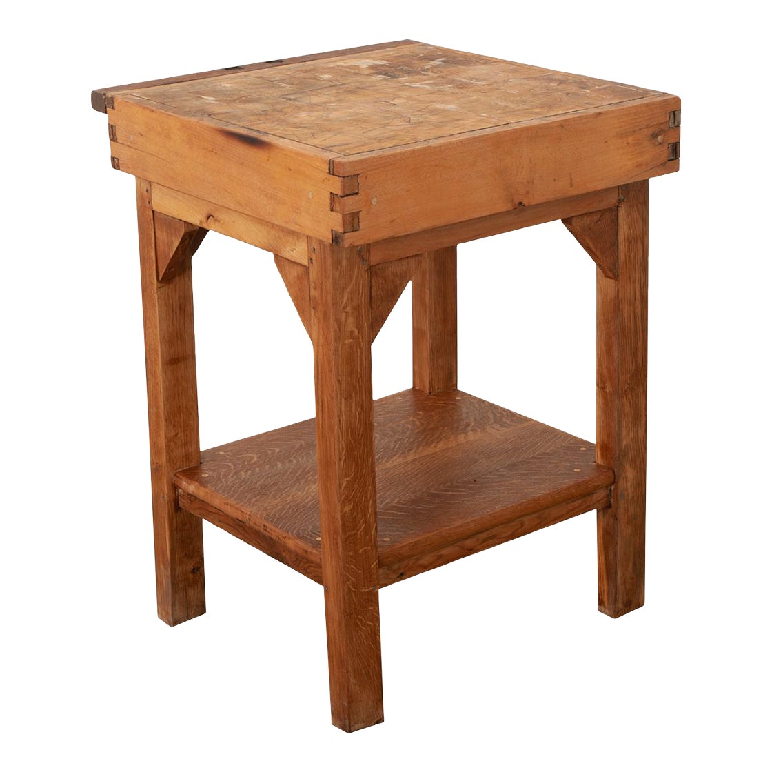 19th Century French Square Butcher Block Table | Chairish
