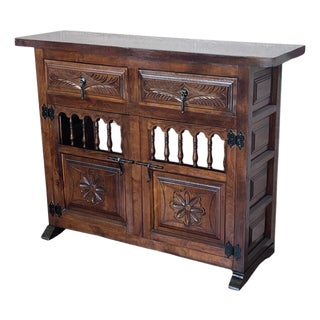 20th Century Large Catalan Spanish Baroque Carved Walnut Credenza or Buffet For Sale