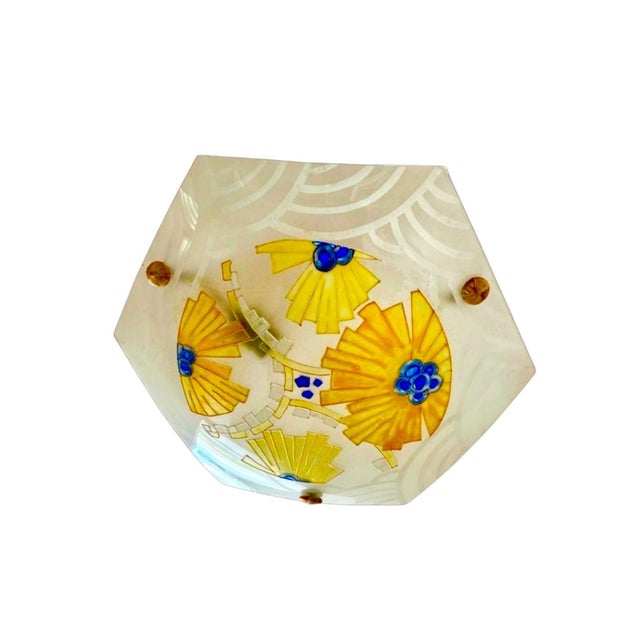 1920s Art Deco French Pendant Light in Glass by Loys Lucha for Charles Ranc, 1920s For Sale - Image 5 of 6
