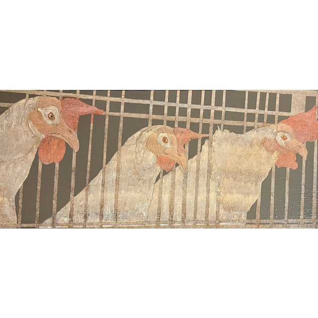 American Petrea Harriss (American 20th Century) Painting on Canvas Portrait of Chickens or Roosters in Their Coop For Sale - Image 3 of 8