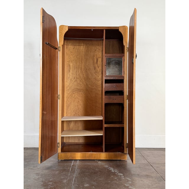 Vintage Art Deco 1940's Burl-Wood Armoire For Sale - Image 9 of 18