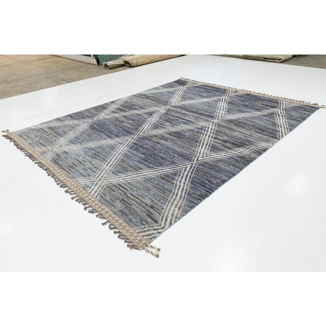 Slate Blue Modern Moroccan-Inspired Wool Rug With Trellis/Diamond Pattern 8x10 For Sale - Image 11 of 11