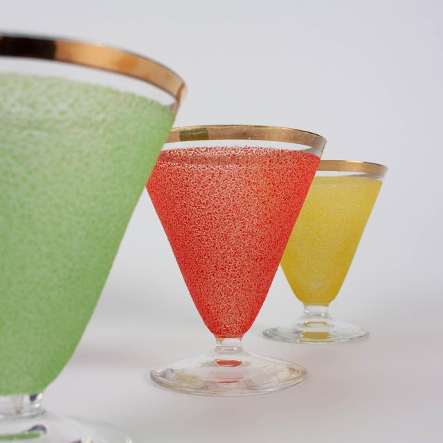 Blue Vintage Portuguese Cocktail Glasses, 1950s, Set of 5 For Sale - Image 8 of 18