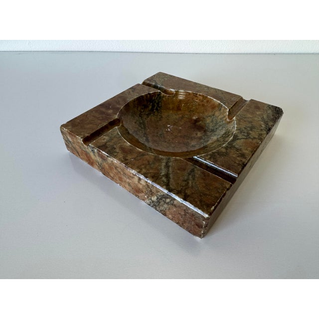 1970s Vintage Alabaster Stone Ashtray – Natural Brown & Green Veining For Sale - Image 5 of 12