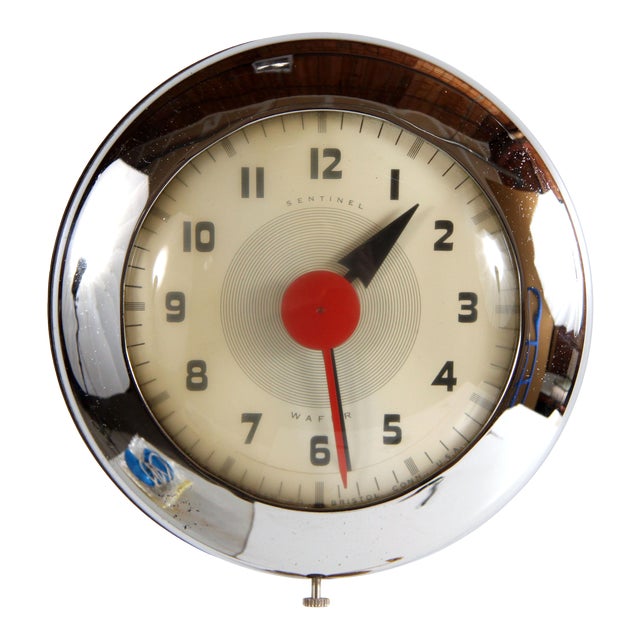 Mid Century Modern Henry Dreyfuss Chrome Sentinel Wafer Wall Clock