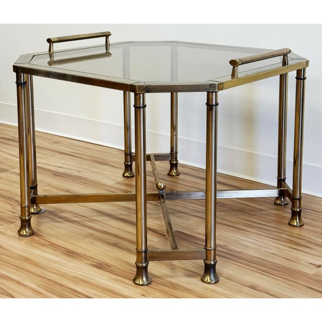 Late 20th Century Vintage Smoked Glass and Brass Table For Sale - Image 5 of 12
