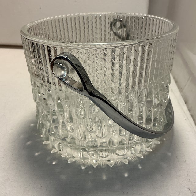 Mid-Century Modern Vintage Ice Bucket Teleflora Glass With Chrome Handle Made in France For Sale - Image 3 of 7