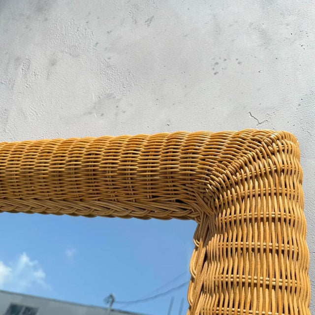 1980s 1980s Large Wall Mirror in Hand-Woven Wicker For Sale - Image 5 of 7