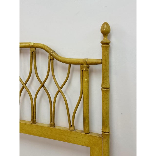 Mid 20th Century Coastal, Yellow Faux Bamboo, Hollywood Regency, Twin Headboard, Woven Details For Sale In Tampa - Image 6 of 10