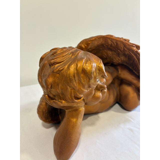 Vintage Gold-Toned Reclining Cherub For Sale - Image 9 of 12