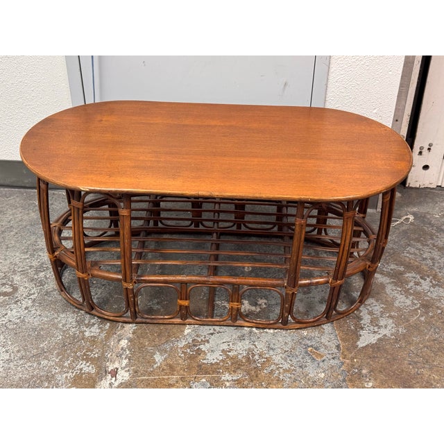 Italian Rattan & Wood Coffee Table, Circa 1970's For Sale - Image 11 of 12