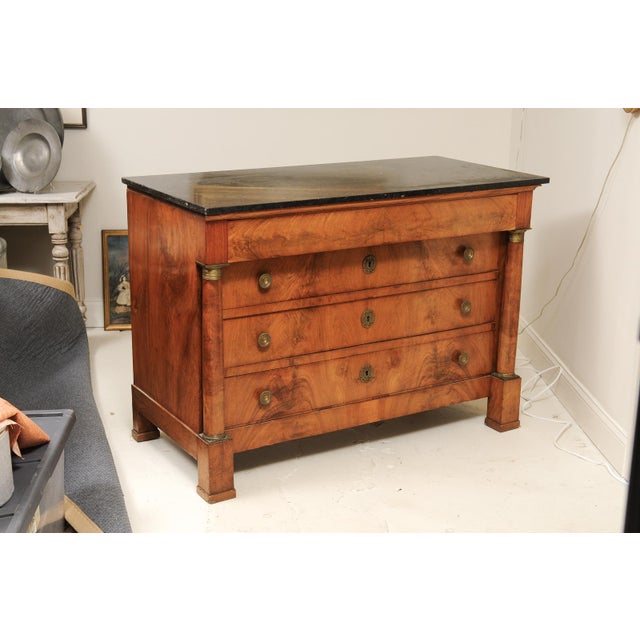 Wood 19th C. Empire Walnut Commode With Black Marble Top For Sale - Image 7 of 13