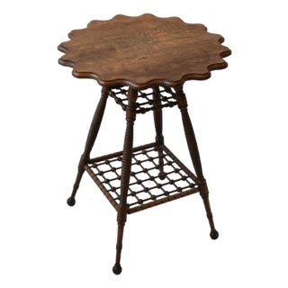 Antique "Pie Crust Edge" Stick + Ball Oak Table, Circa Late 19th Century For Sale