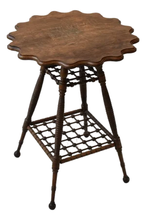 Antique "Pie Crust Edge" Stick + Ball Oak Table, Circa Late 19th Century