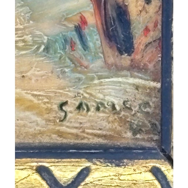Late 20th Century Enamel on Tile Painting, Landscape Winter Scene With Figures, Framed and Signed For Sale - Image 5 of 12