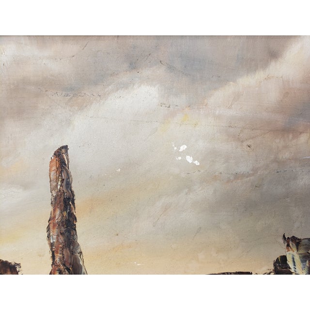 "Desert Solitude" – Large Mid-Century Western Surrealism Oil Style of James Sims For Sale - Image 4 of 11