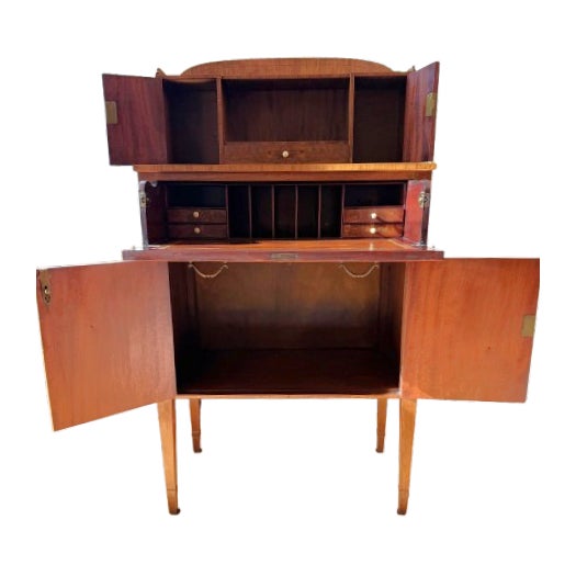 Set of 2, American Antique Secretary Desk and Custom Bouclé Chair For Sale - Image 15 of 18