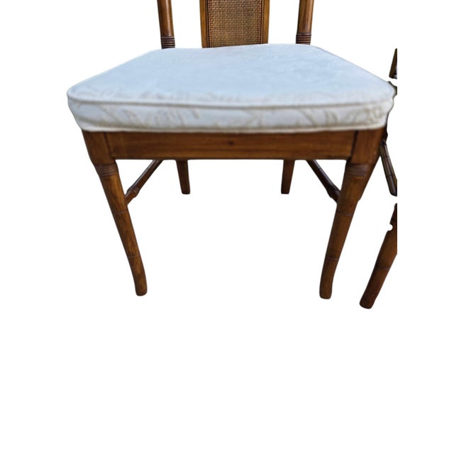 Brown Thomasville Vintage Faux Bamboo Cane High Back Dining Chairs Regency Pair For Sale - Image 8 of 16