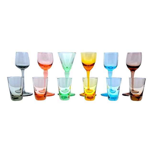 Murano Glass Glasses with Liqueur Glasses and Shot Glasses by V. Nason for Manifattura Di Murano, 1990s, Set of 12 For Sale