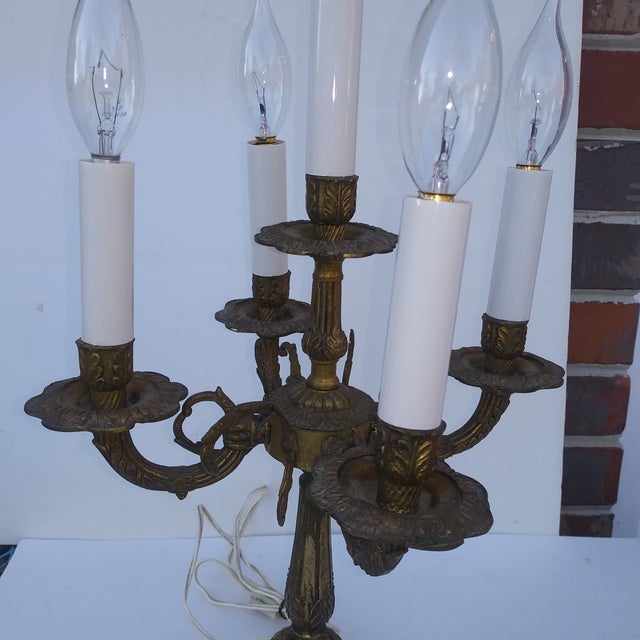 French Provincial Mid 20th Century French Style 5 Light Candelabra Lamp For Sale - Image 3 of 18
