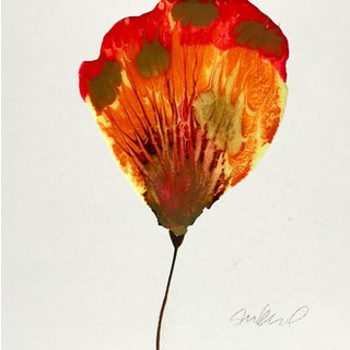 Red & Gold Poured Resin Botanical Art For Sale