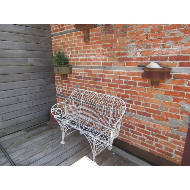 Early 19th Century Rare English Gothic Regency Wirework and Wrought Iron Garden Bench 1820s For Sale - Image 5 of 13