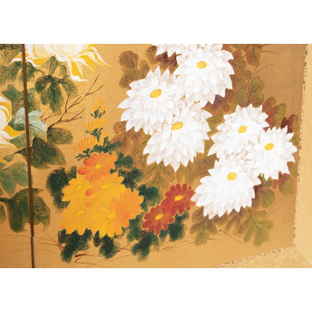 "Autumn Flowers" by Kazuko Chiyo Sasaki, C. 1960s Painted Silk Byobu Screen For Sale - Image 12 of 17