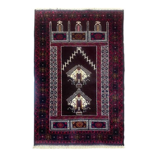 Vintage Hand-Knotted Baluch Prayer Rug 2'10" X 4'5" For Sale