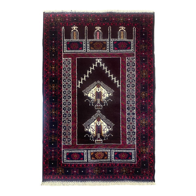 Vintage Hand-Knotted Baluch Prayer Rug 2'10" X 4'5" For Sale