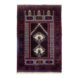 Vintage Hand-Knotted Baluch Prayer Rug 2'10" X 4'5"