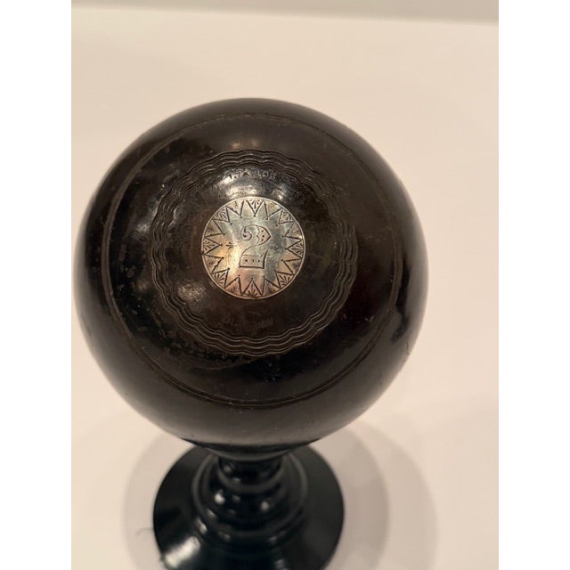 Victorian Carpet Balls on Stands With Sterling Silver Plaques -a Pair For Sale - Image 12 of 13