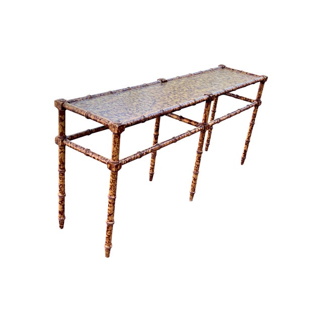 Mid 20th Century Faux Bamboo Tortoise Shell Console Table | Chairish