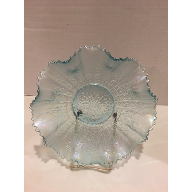Vintage Northwood Carnival Glass Ice Green Hearts & Flowers Ruffled Bowl. There Are No Chips Or Cracks. The Item Measures...