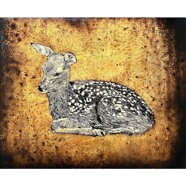 Jack White (1933-2006) Fawn Deer Original Framed Echruseos Gold Leaf Art 28”X32” Good vintage condition. No damage to art...