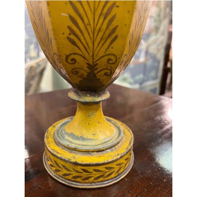 French 19th Century Paint Decorated Tole Urn For Sale - Image 3 of 7