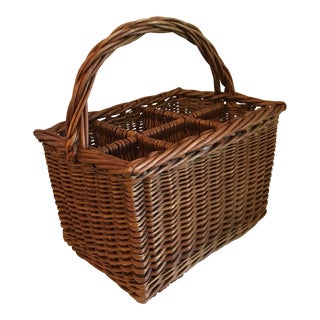 Vintage Wicker Wine Basket For Sale
