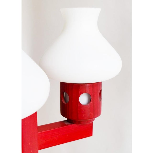 Mid-Century Swedish Pine Chandelier with Frosted Glass Shades by Aneta, 1970s For Sale - Image 4 of 14