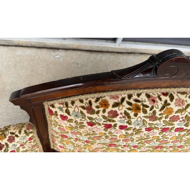 Antique Eastlake Walnut Settee With Floral Upholstery For Sale - Image 13 of 15