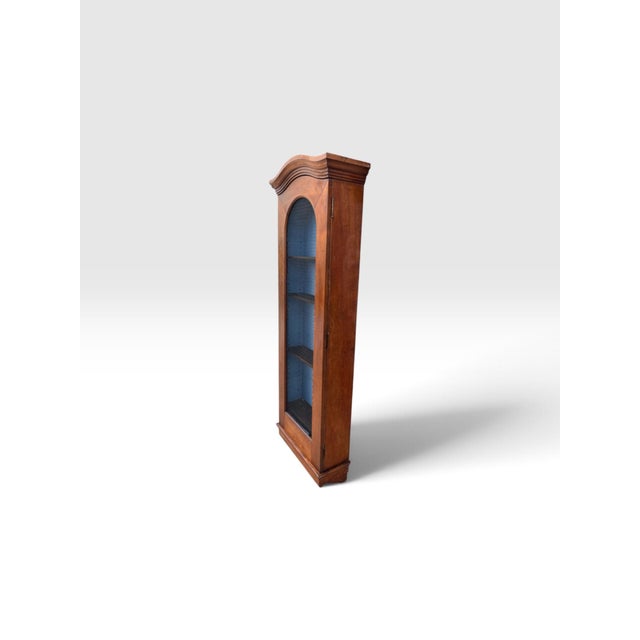 Wood Antique Tall Wood Wall-Hanging Display Cabinet With Arched Wire Mesh Door For Sale - Image 7 of 9