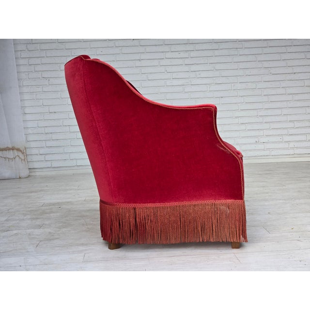 Danish 2-Seater Sofa in Red Velour with Ash Legs, 1970s For Sale - Image 10 of 18