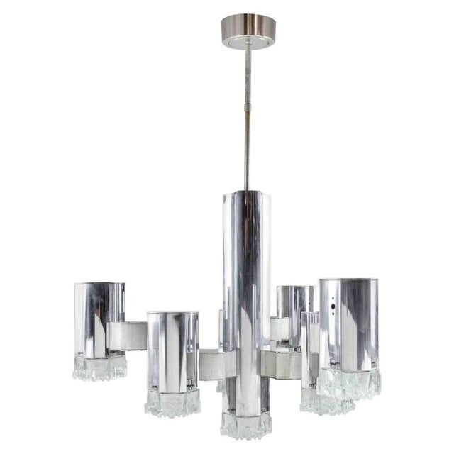 Silver Modernist Chandelier attributed to Gaetano Sciolari, 1970s For Sale - Image 8 of 8