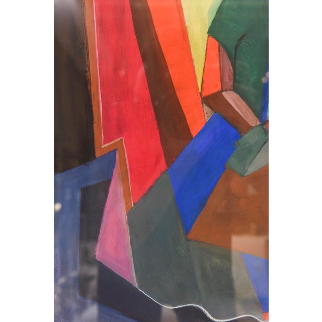 Vintage Signed Cubist Abstract Watercolor Custom Framed One of a Kind For Sale - Image 4 of 8