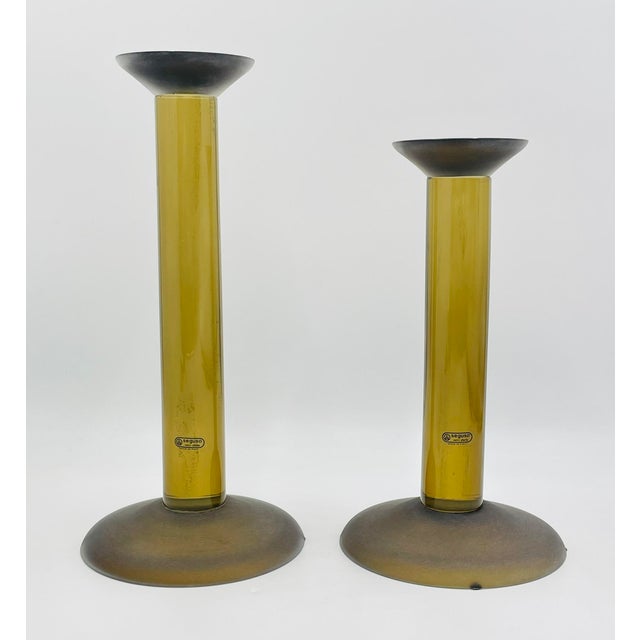 1980s 1980s Pair of Italian Murano Glass Candle Holders by Karl Springer for Seguso, Signed For Sale - Image 5 of 15